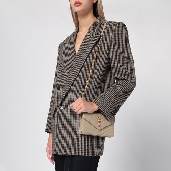 Saint Laurent Cassandre Dark Beige Envelope Chain Clutch Bag - Picture 2 of 6